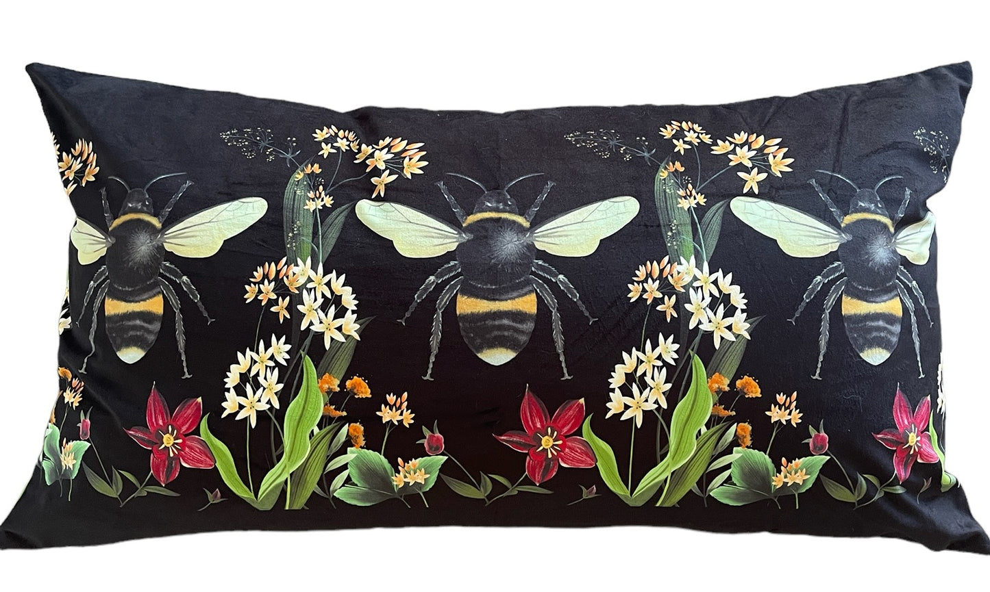 Bee Velvet Lumbar Cushion