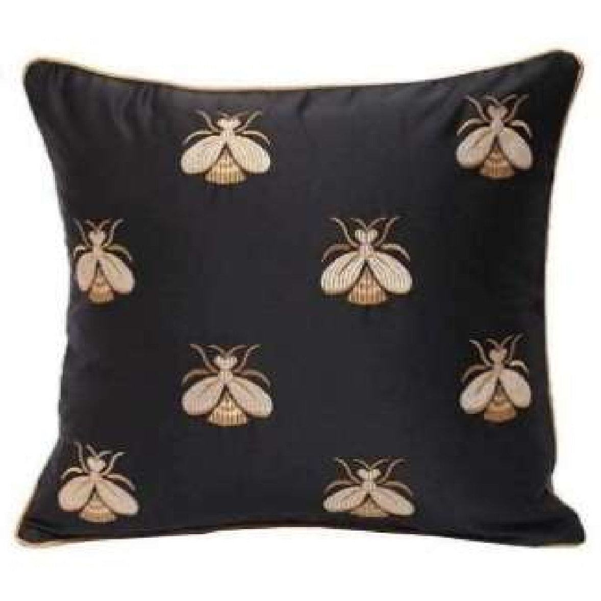 Black satin Embroidered Bees cushion cover