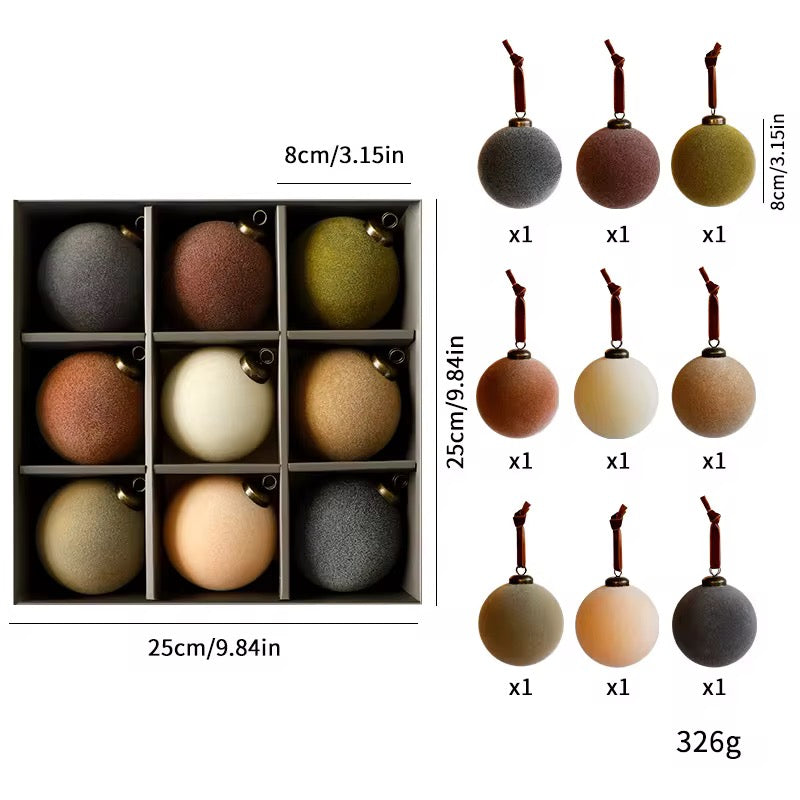 Designer Flocked River baubles 9 pack