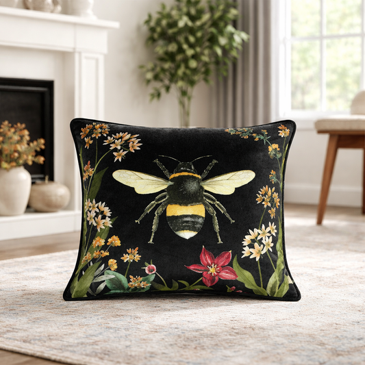 Bee Black Floral Cushion