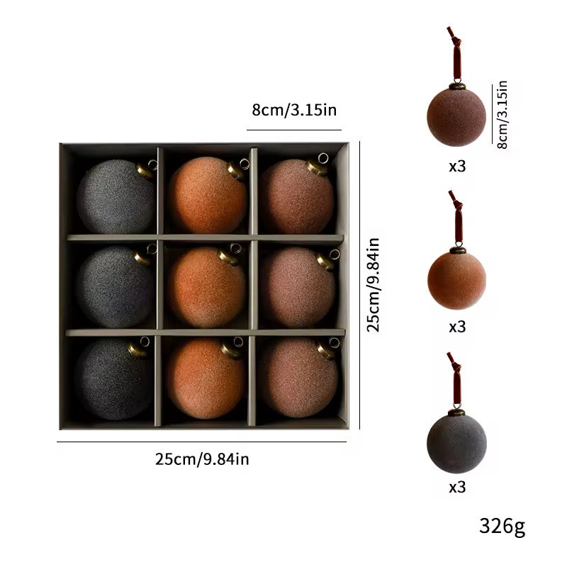 Designer Flocked Earth baubles 9 pack