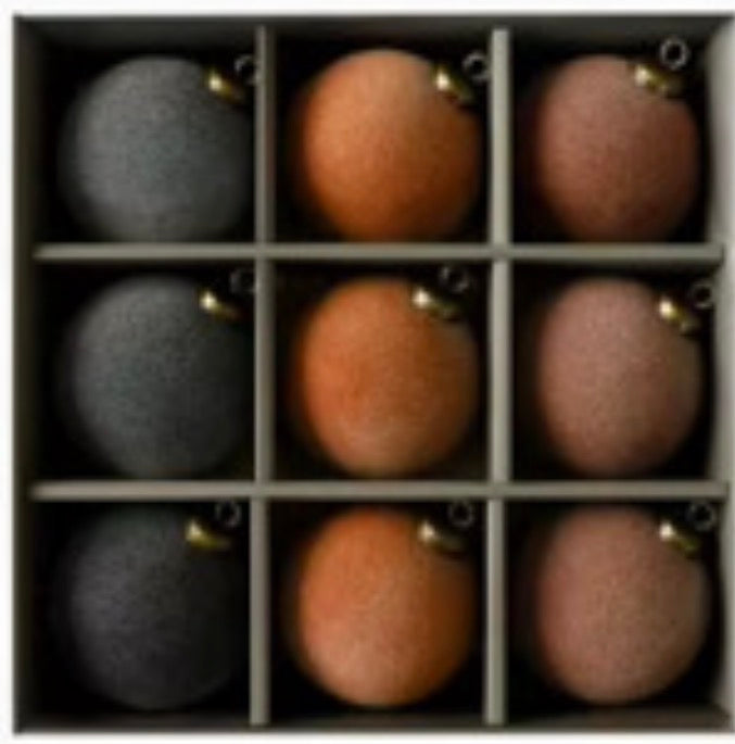 Designer Flocked Earth baubles 9 pack