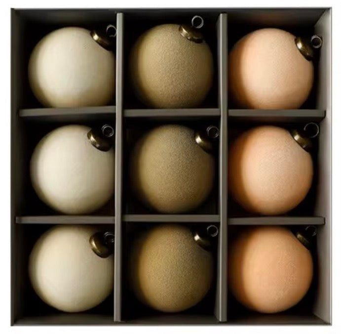 Designer Flocked Coastal baubles 9 pack