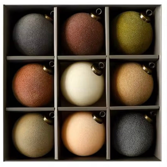 Designer Flocked River baubles 9 pack
