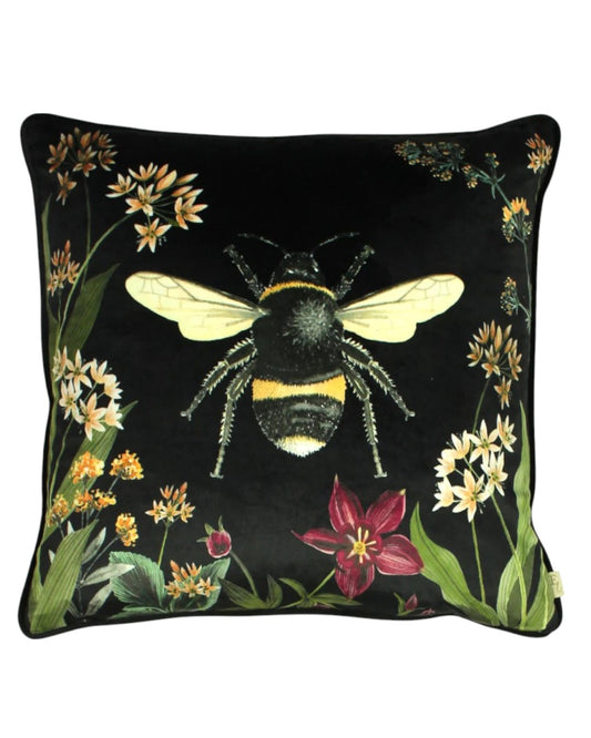 Bee Black Floral Cushion